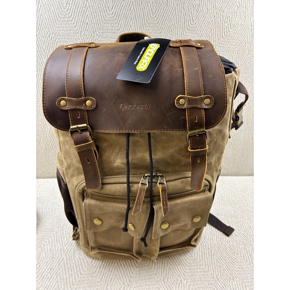 NWT Endurax Leather Canvas Camera Backpack Bag Laptop Travel EDC DSLR